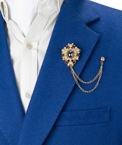 Vista 2 de Knighthood Patrón de oro y pin formal de solapa de Swarovski con broche de detalle de cadena, Metal