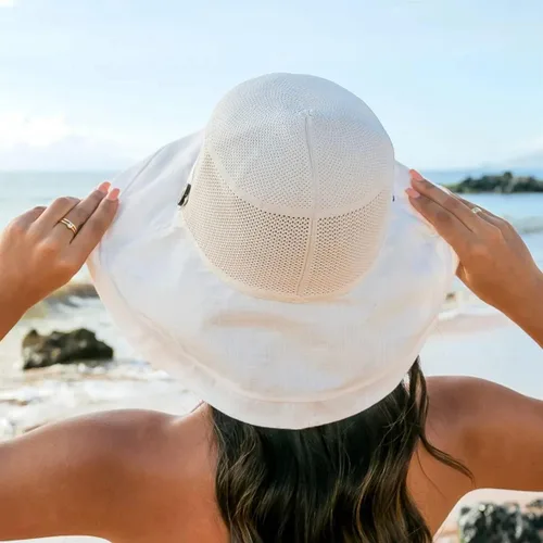 Vista 5 de Sombrero de malla para el sol para mujer, plegable, de ala ancha, protección UV, protección UV, para playa, con correa para la barbilla