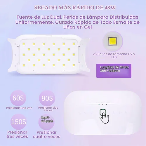 Vista 5 de Lámpara de uñas LED UV de 48 W, mini luz UV para esmalte de uñas de gel X / resina, luz de curación flash USB manos libres para arte de uñas