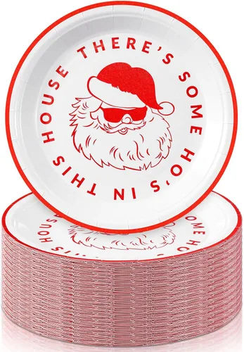 Vista 7 de Shellwei 100 platos de papel de Navidad de 7 pulgadas, platos de fiesta de Navidad a granel desechables para suministros de fiesta de Navidad