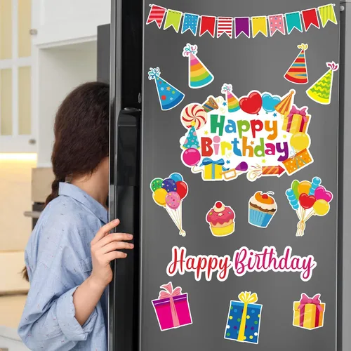 Vista 4 de 14 piezas de decoración de cumpleaños para automóvil, decoración de puerta, pancartas de cumpleaños, calcomanías magnéticas reflectantes, caja