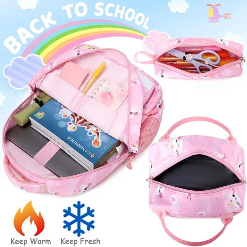 Vista 37 de Juego de mochila para niñas y adolescentes, mochila escolar para niños con bolsa para el almuerzo, estuche para lápices, mochilas escolares