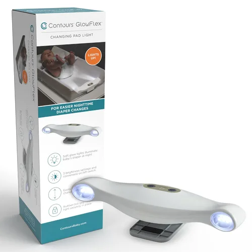 Vista 9 de Contours GlowFlex - Luz nocturna para bebés para cambios de pañales, brillo suave regulable, control táctil, apagado automático, correa