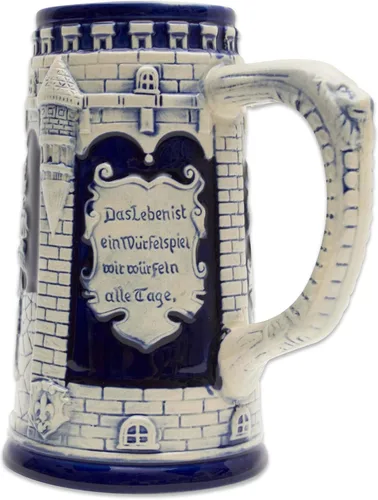 Vista 2 de Taza de cerveza azul cobalto de 0.6 litros, taza de cerveza grabada con castillo festivo, regalo de cerveza ideal para hombres, taza de jarra