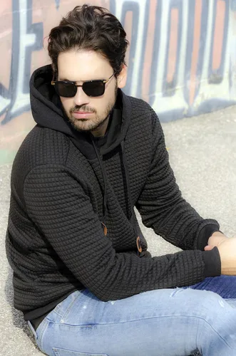 Vista 4 de COOFANDY - Sudadera hipster de manga larga para hombre, con capucha, de tela jacquard, sin botones y a cuadros, para el gimnasio