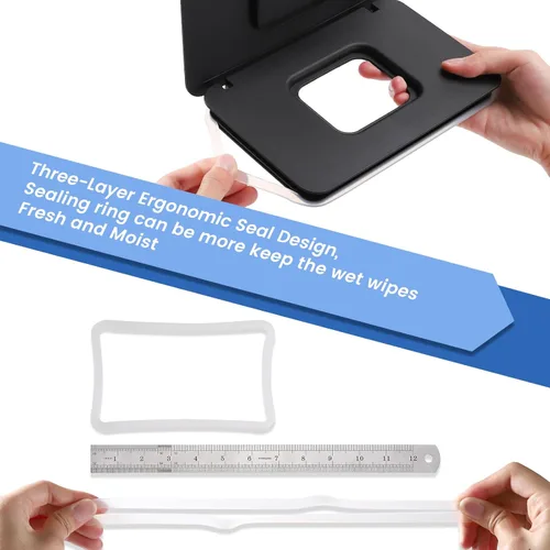 Vista 4 de Dispensador de toallitas para bebés y soporte para toallitas – Recipiente de toallitas para bebé recargable antideslizante con tapa de sellado