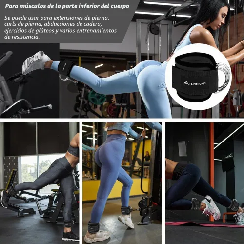 Vista 7 de flintronic 2 correas de tobillo para máquina de cable, puños de gimnasio con doble anillo en D de acero inoxidable, tobillera de gimnasio