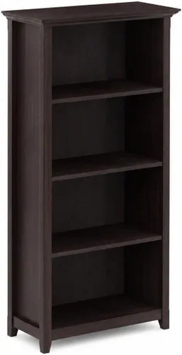 Vista 28 de SIMPLIHOME Amherst - Librero de 70 pulgadas de alto con 5 estantes de madera maciza en color marrón rústico, almacenamiento transicional para sala