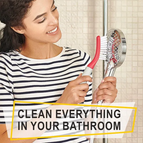 Vista 6 de Juego de 3 cepillos de limpieza con mango ergonómico y cerdas duraderas - Cepillo limpiador de lechada - Cepillos para limpiar baño, ducha
