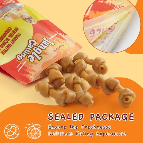 Vista 8 de Jungle Calling - Golosinas para perros con mantequilla de maní, huesos sin cuero crudo para perros pequeños Easy to Digest, Dental Puppy Chews