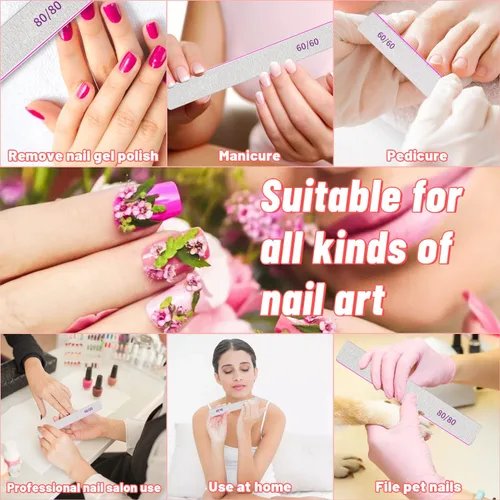 Vista 6 de BLESWIN 12 limas de uñas de grano 60/60, limas de uñas jumbo para uñas acrílicas, lima de uñas de doble cara para manicura, pedicura y uñas acrílicas