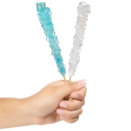 Vista 3 de Palitos de azúcar de caramelo de roca azul claro y blanco, 12 golosinas envueltas individualmente, algodón de azúcar y sabor a azúcar original