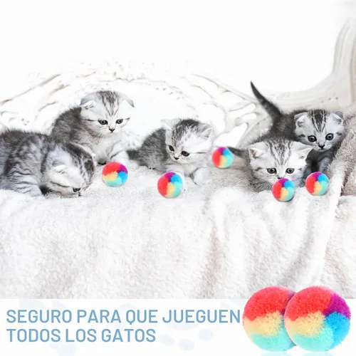 Vista 7 de KALIONE 30 piezas bolas de peluche suave para gatos de 1.2 pulgadas, bolas de juguete arcoíris para gatos, bolas peludas para gatitos, bolas