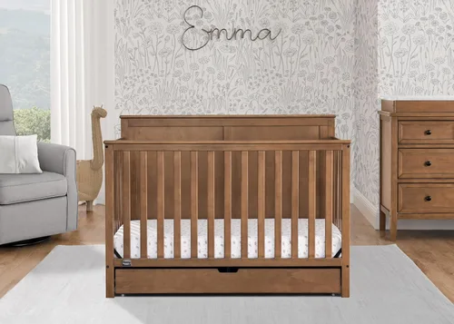 Vista 2 de Simmons Kids Logan - Cuna convertible 6 en 1 con cajón inferior, certificado Greenguard Gold, castaño