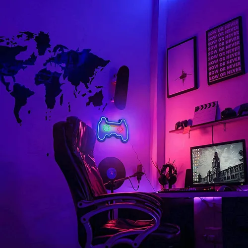 Vista 6 de Letreros de Neón LED Regulables Decoraciones de Pared Para Sala de Estar Dormitorio Luces en Forma de Controlador de Gamepad Accesorios