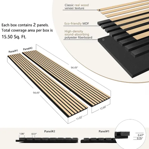 Vista 2 de Paneles de pared de chapa de madera acústica 3D para paneles de pared interior y techos, tablero de fieltro absorbente de sonido, paneles Roble