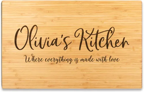 Vista 19 de Andaz Press Tabla de cortar grande de madera de bambú, 17.75 x 11 pulgadas, Aunt's Kitchen Where Everything is Made With Love, 1 paquete, tabla