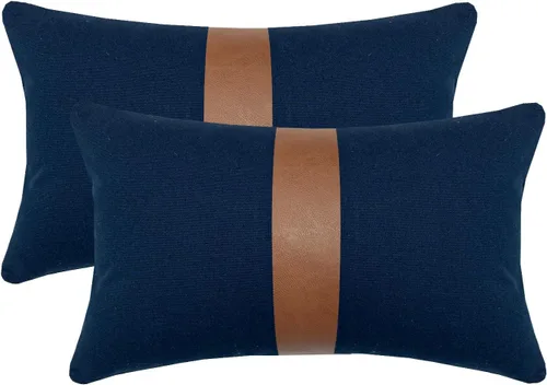 Vista 19 de Juego de 2 fundas de almohada negras y marrones de 18 x 18 pulgadas, fundas de almohadas modernas con rayas estilo granja para sofá, sala de estar