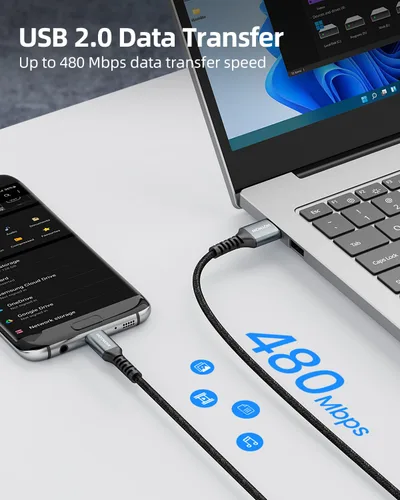 Vista 3 de Cable micro USB de 3 pies, 2 unidades, cable cargador Android USB 2.0 de sincronización de datos y cable trenzado de nailon de carga rápida