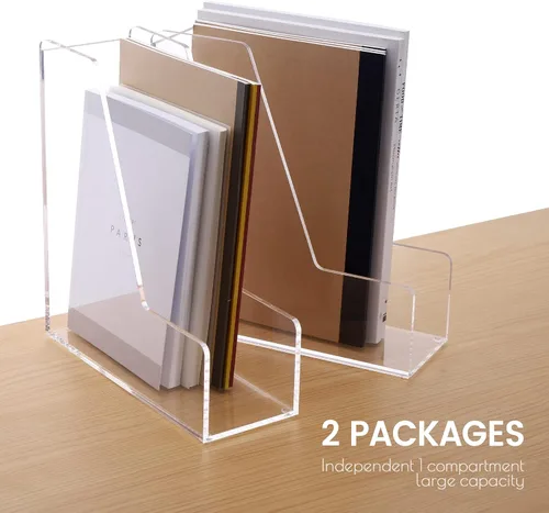 Vista 6 de HeZone Soporte para revistas, organizadores de escritorio de acrílico transparente, organizador de archivos para escritorio, estante de revistas