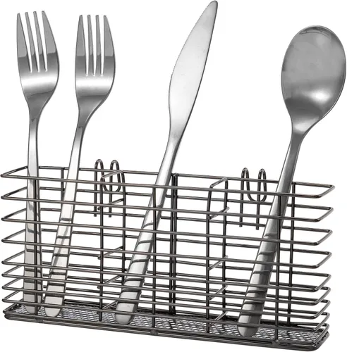 Vista 3 de Black Hanging Utensil Holder With Hook, Dish Drying Rack, Silverware Basket Spoon Fork Organizer, Space Saving, Divided Compartments, Kitchen