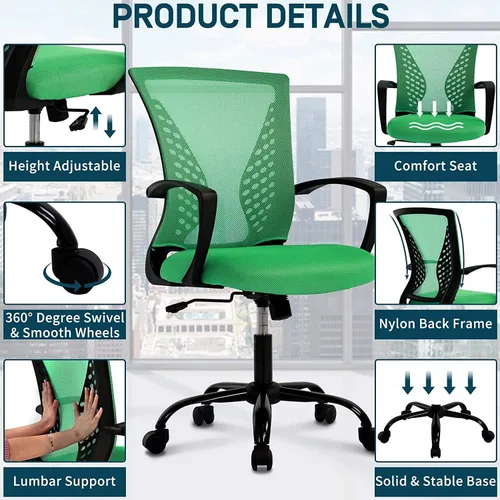 Vista 4 de Meet perfect Silla de oficina con respaldo medio de malla, verde Malla transpirable; soporte trasero y lumbar; altura ajustable; giro de 360°