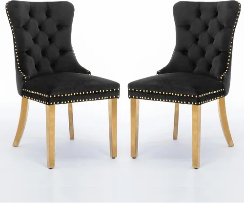 Vista 16 de Parson's Chairs - Silla de comedor tapizada de terciopelo de madera maciza con patas chapadas de acero inoxidable cromado, ribete de cabeza de clavo