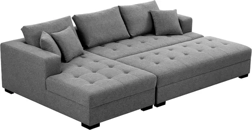 Vista 3 de KEVINSPACE Juego de sofá modular de 3 piezas de 111.5 pulgadas, juego de muebles de sala de estar, sofá moderno con reposapiés, asientos otomanos