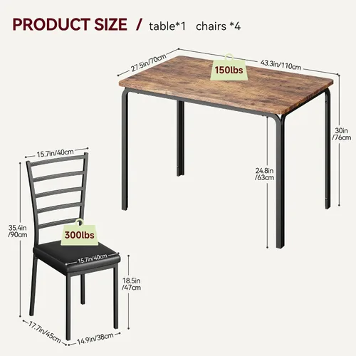 Vista 2 de Juego de mesa de comedor para 4, mesa de cocina y sillas para 4, juego de mesa de comedor de cocina de 5 piezas, mesa de comedor rectangular moderna