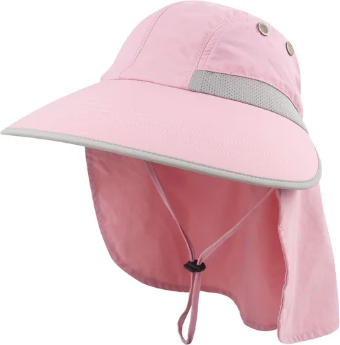 Vista 2 de Sombrero de pesca para mujer, con forma de cola de caballo de verano, protección UV, borde ancho, con solapa para el cuello