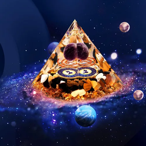 Vista 7 de Pirámide de orgón del horóscopo, juego de regalo de cristal curativo, piedras del signo del zodiaco a piedra natal complementaria, para astrología