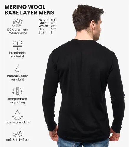 Vista 17 de Camisas 100% de lana merino para hombre - Camisa térmica de manga larga .190 Azul oscuro