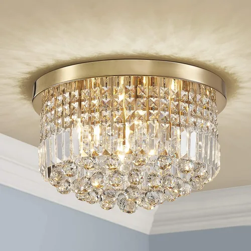 Vista 12 de Saint Mossi - Lámpara de araña de cristal K9 moderna de 9 luces, montaje empotrado, perfecto para comedor, baño, dormitorio, base de bombilla E12