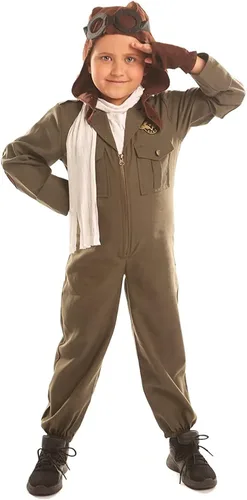 Vista 6 de Disiao Disfraz de piloto del ejército para niños y niñas, trajes de Halloween para cosplay