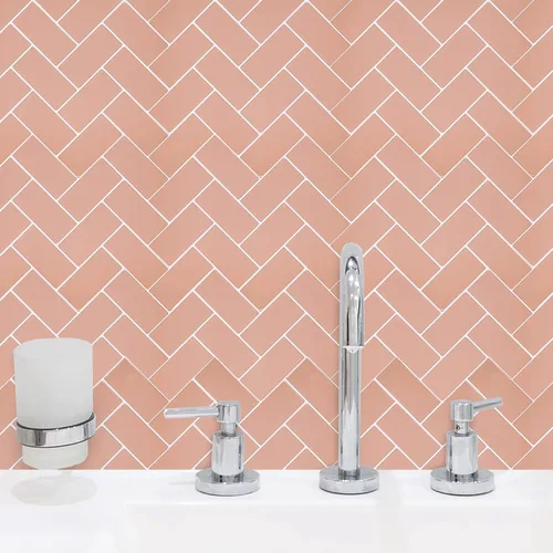 Vista 4 de Azulejo de Espiga Rosa Coral Despegar y Pegar para Salpicadero, Azulejo Autoadhesivo Removible Chevron para Pared para Cocina Baño