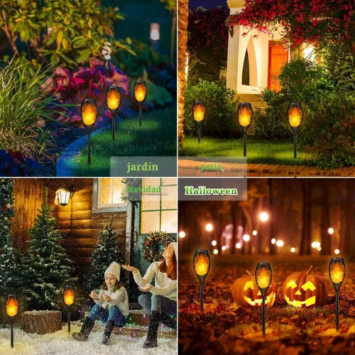Vista 2 de Luces Solares para Exteriores, Paquete de 6 Luces Antorcha Solar con Llama Parpadeante, Luces de Navidad Impermeables para Decoración de Navidad