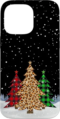 Vista 21 de iPhone 16 Árboles de Navidad con estampado de leopardo y cuadros