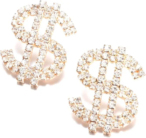 Vista 5 de Aretes de cristal con signo de dólar para mujer, aretes colgantes con declaración de dinero, colección KELMALL