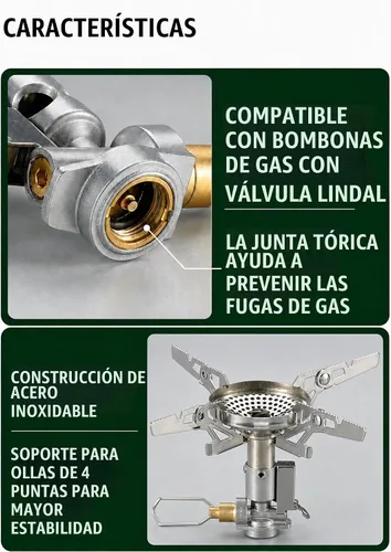 Vista 5 de CAMPINGMOON Estufa portátil compacta plegable con tapa de cartucho con micro regulador con 4Flex con encendedor XD-2F (Plata)