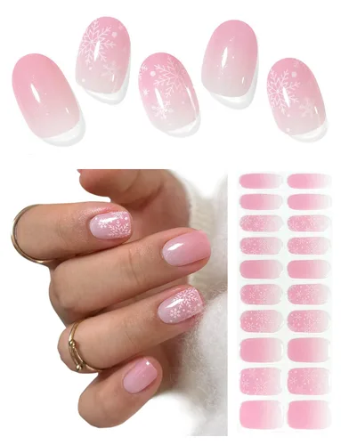 Vista 7 de AutyaMee Tiras de uñas de gel semicuradas (abeja y flor), 20 unidades de envolturas de uñas de gel, calcomanías, rosa nude, calidad de salón