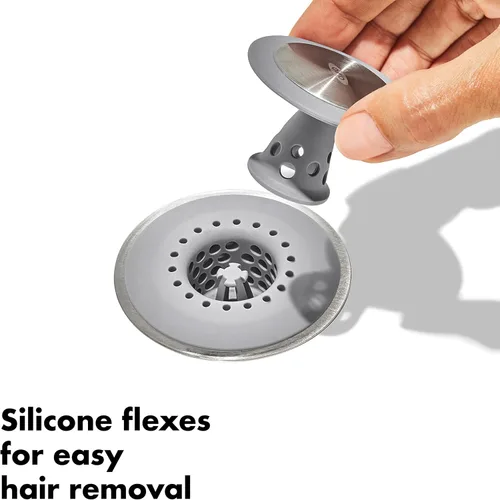 Vista 4 de OXO Good Grips Protector de Desagüe Atrapa Cabellos de Acero Inoxidable