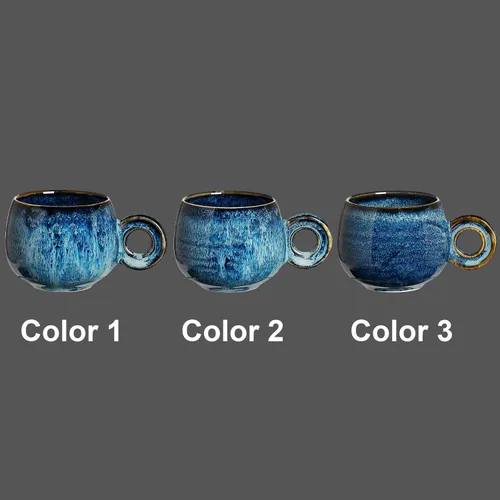 Vista 6 de Fambe - Juego de 4 tazas de café de cerámica para café de 3 onzas, mini tazas de café de porcelana, juego de tazas pequeñas de cerámica hechas por