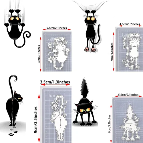 Vista 3 de 4 piezas de troqueles de metal para gatos negros para hacer tarjetas, adorable mascota de Halloween, gato, animales, troquelado, plantilla