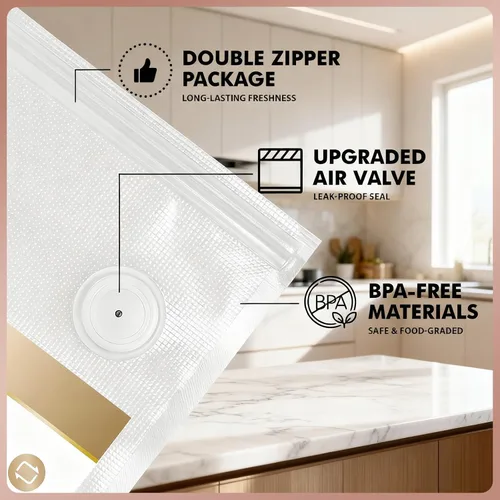 Vista 5 de Bolsas selladoras al vacío reutilizables para alimentos: 30 bolsas de sellado al vacío reutilizables sin BPA con válvula de aire y 2 clips