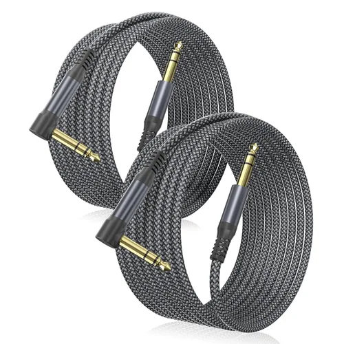 Vista 9 de Elebase Paquete de 2 cables TRS para instrumentos de 1/4 de pulgada de 3.3 pies, acodado a recto, conector macho jack estéreo de 6.35mm, línea