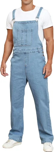 Vista 22 de Overol de mezclilla para hombre, ajustado, elástico, a la moda, con bolsillos