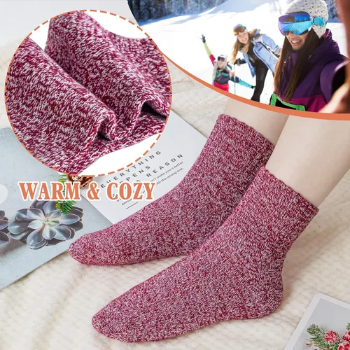Vista 2 de YSense 5 Pairs Womens Wool Socks Thick Knit Warm Winter Socks for Women Cozy Comfy Socks Gifts