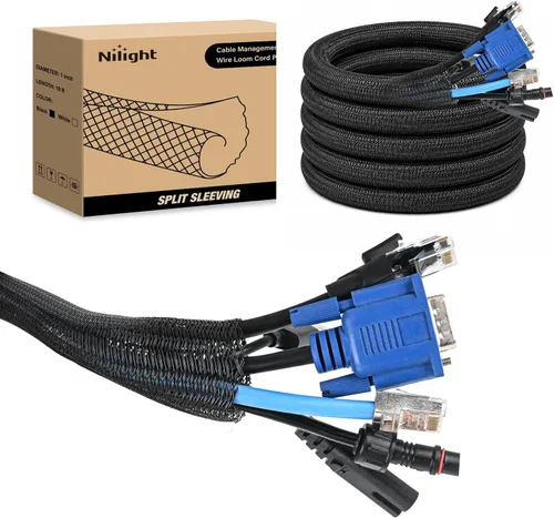 Vista 17 de Nilight - Funda para cable, fundas de gestión de cable de 10 pies - 1/2 pulgada, funda trenzada, telar de alambre autoenvolvente dividido