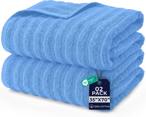 Vista 31 de DAN RIVER Paquete de 2 sábanas de baño de 35x70 pulgadas, sábanas de baño jumbo acanaladas para adultos, toallas grandes gruesas y absorbentes