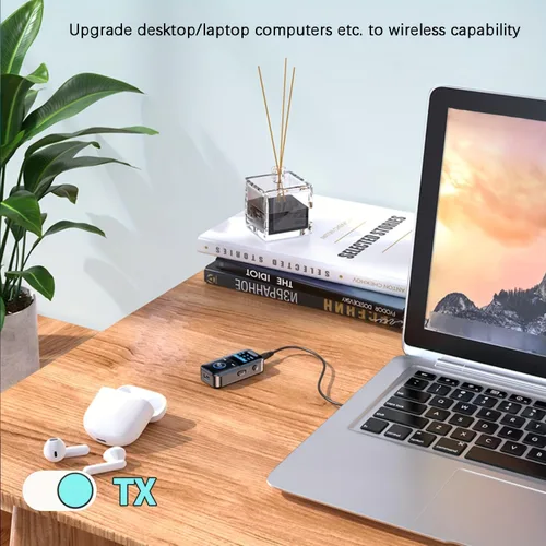 Vista 5 de Adaptador auxiliar Bluetooth 5.4 para automóvil, transmisor receptor Bluetooth 2 en 1 para automóvil con pantalla de visualización, adecuado